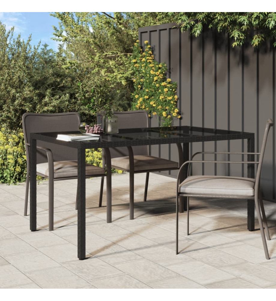 Table de jardin 150x90x75cm Verre trempé et résine tressée Noir