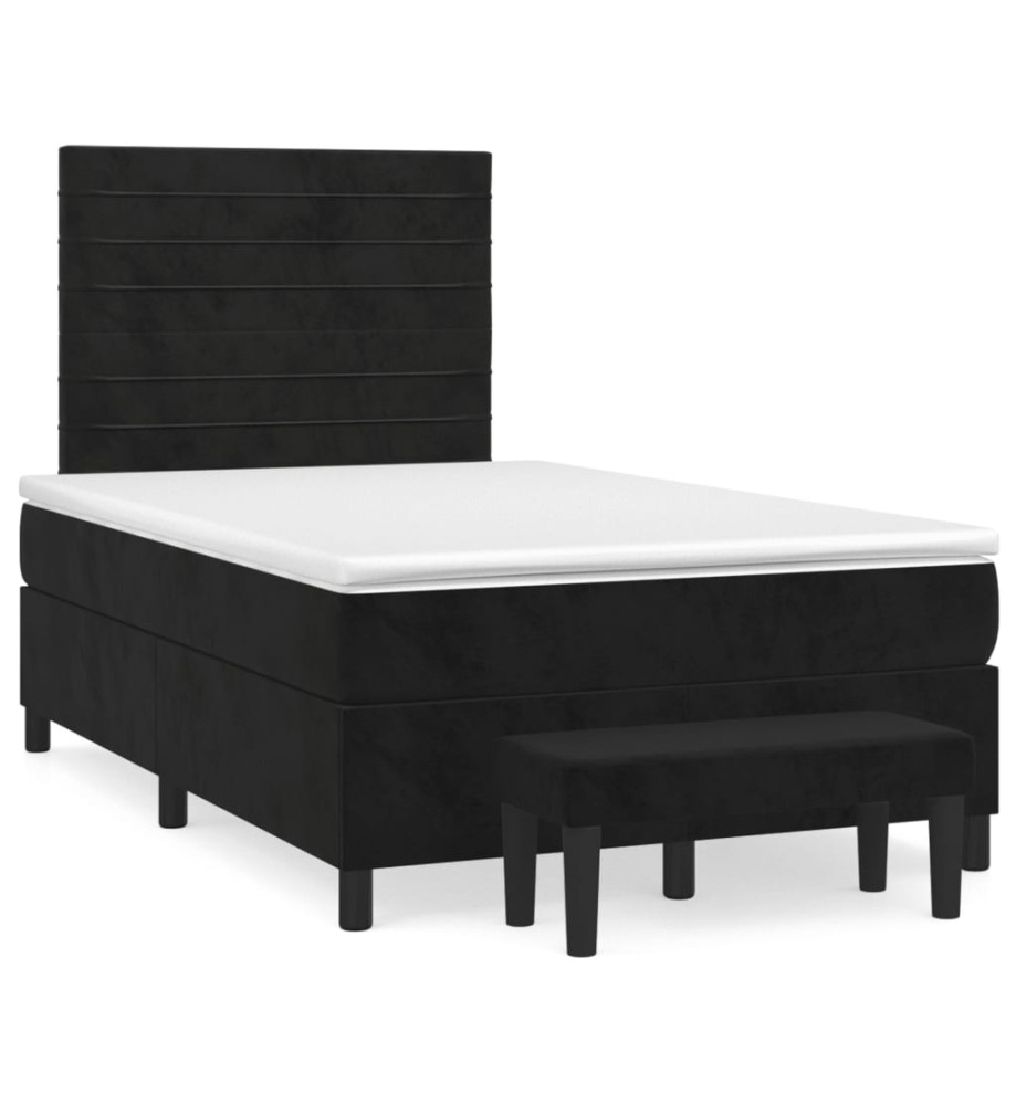 Sommier à lattes de lit avec matelas noir 120x190 cm velours