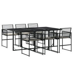 Ensemble à manger de jardin coussins 7 pcs noir résine tressée