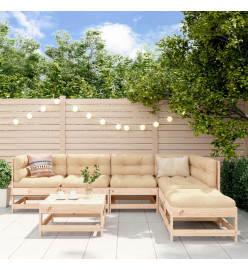 Salon de jardin 7 pcs avec coussins bois massif