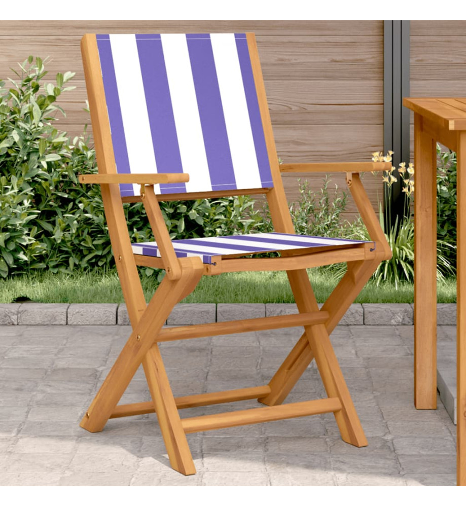 Chaises de jardin lot de 2 bleu/blanc bois acacia massif tissu Chaises de jardin lot de 2 bleu/blanc bois acacia massif tissu