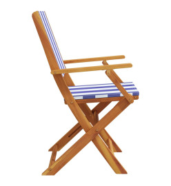 Chaises de jardin lot de 2 bleu/blanc bois acacia massif tissu