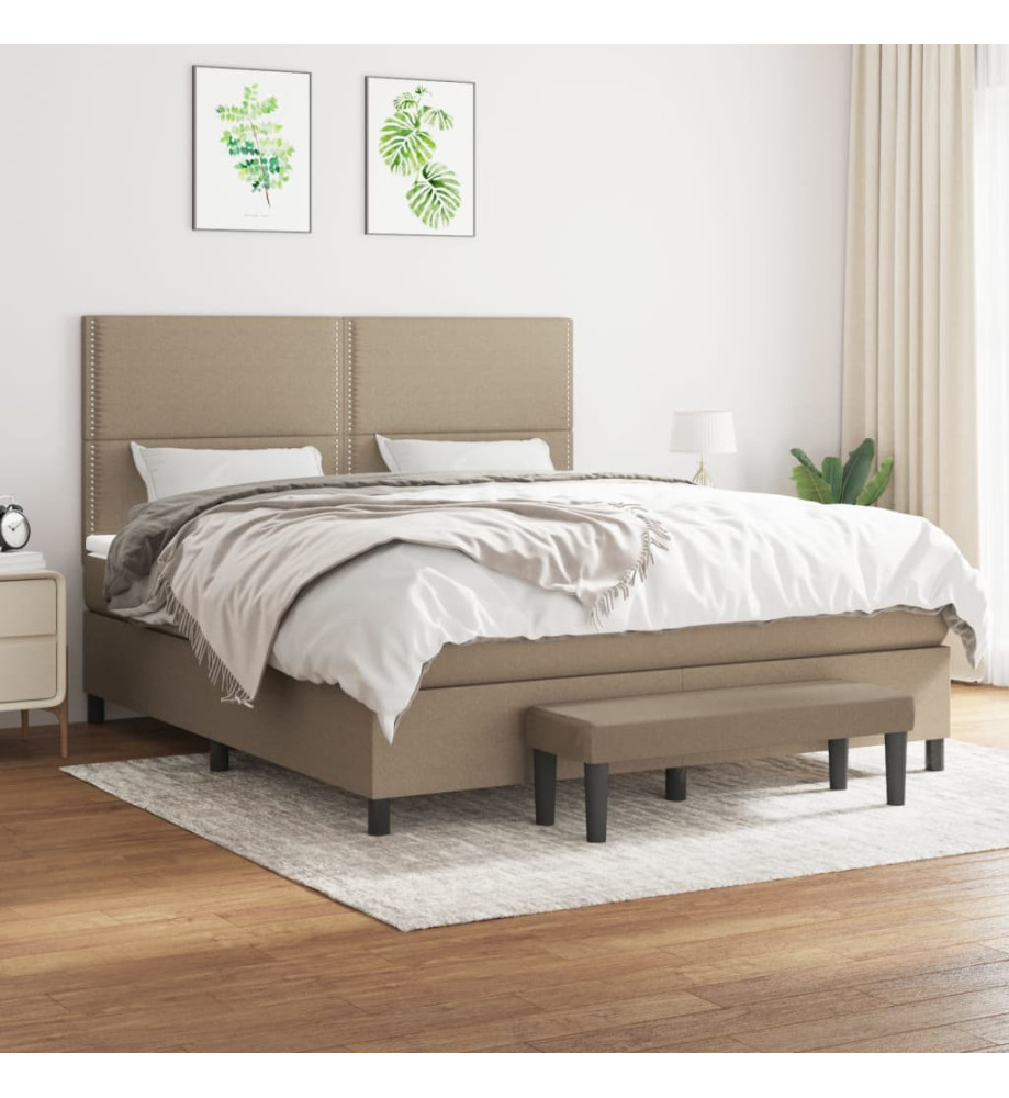 Sommier à lattes de lit avec matelas Taupe 180x200 cm Tissu Sommier à lattes de lit avec matelas Taupe 180x200 cm Tissu