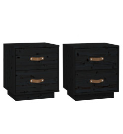 Tables de chevet 2 pcs Noir 40x34x45 cm Bois de pin massif