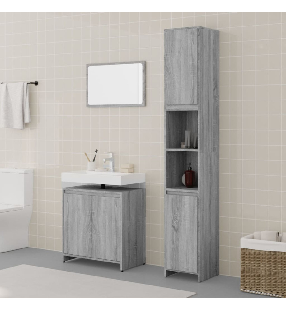 Ensemble de meubles de salle de bain 3 pcs Sonoma gris