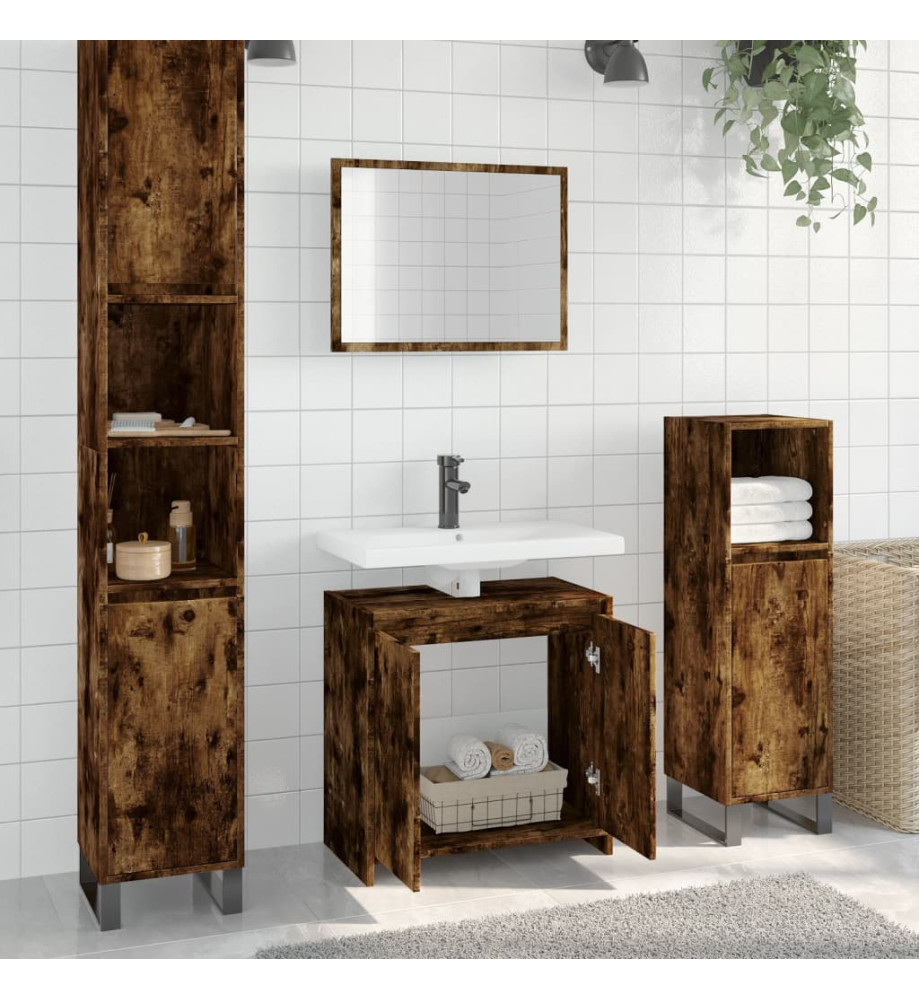 Ensemble de meubles de salle de bain 2 pcs Chêne fumé