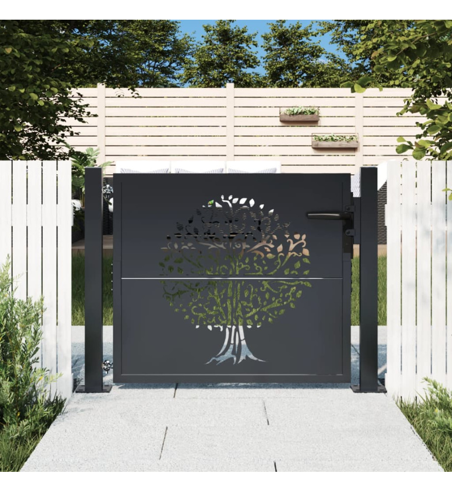 Portail de jardin anthracite 105x105cm acier conception d'arbre