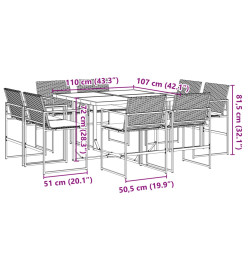 Ensemble à manger de jardin 9pcs coussins noir résine tressée