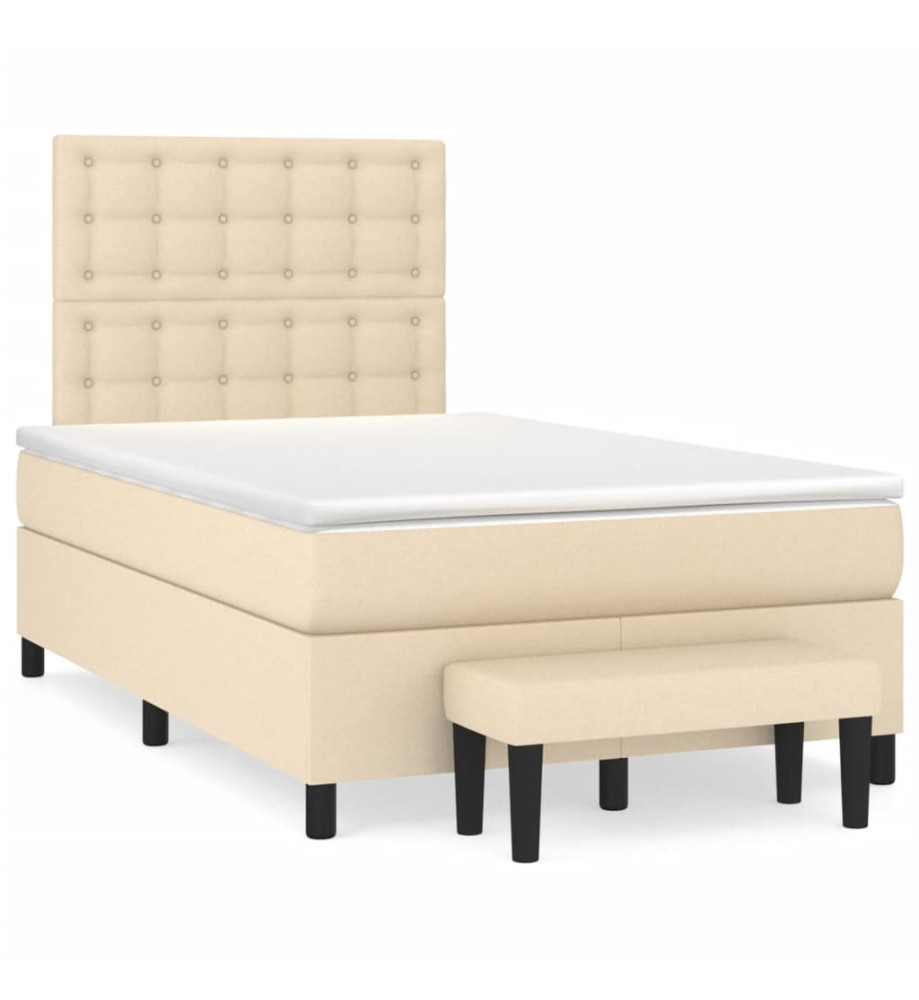 Sommier à lattes de lit avec matelas crème 120x190 cm tissu Sommier à lattes de lit avec matelas crème 120x190 cm tissu