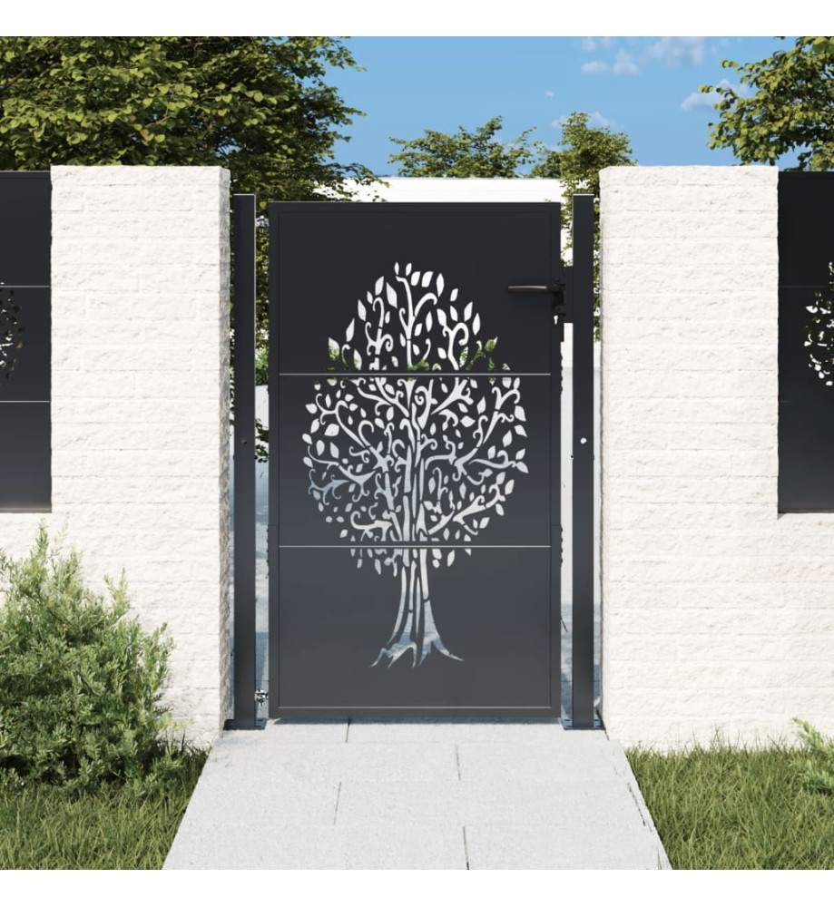 Portail de jardin anthracite 105x130cm acier conception d'arbre