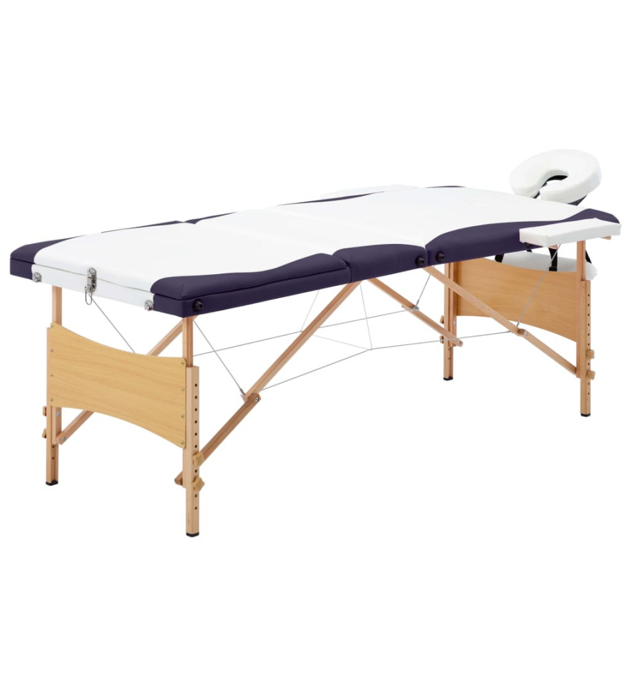 Table de massage pliable 3 zones Bois Blanc et violet