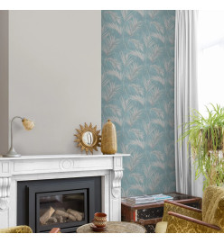 DUTCH WALLCOVERINGS Papier peint Palmiers Bleu et gris