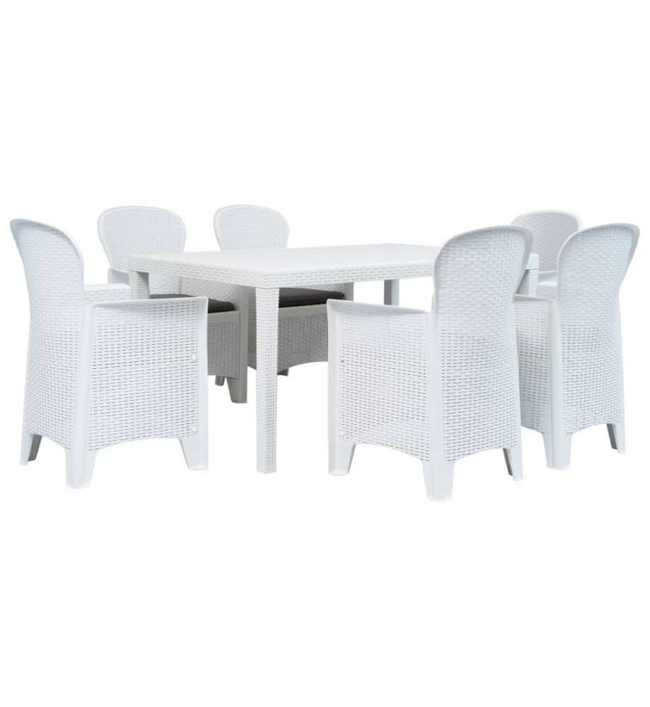 Meuble à dîner d'extérieur 7pcs Plastique Blanc Aspect de rotin