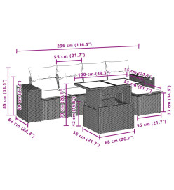 Salon de jardin avec coussins 6 pcs beige résine tressée