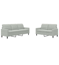 Ensemble de canapés 2 pcs avec coussins Gris clair Velours