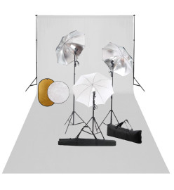 Kit de studio photo avec lampes toile de fond et réflecteur