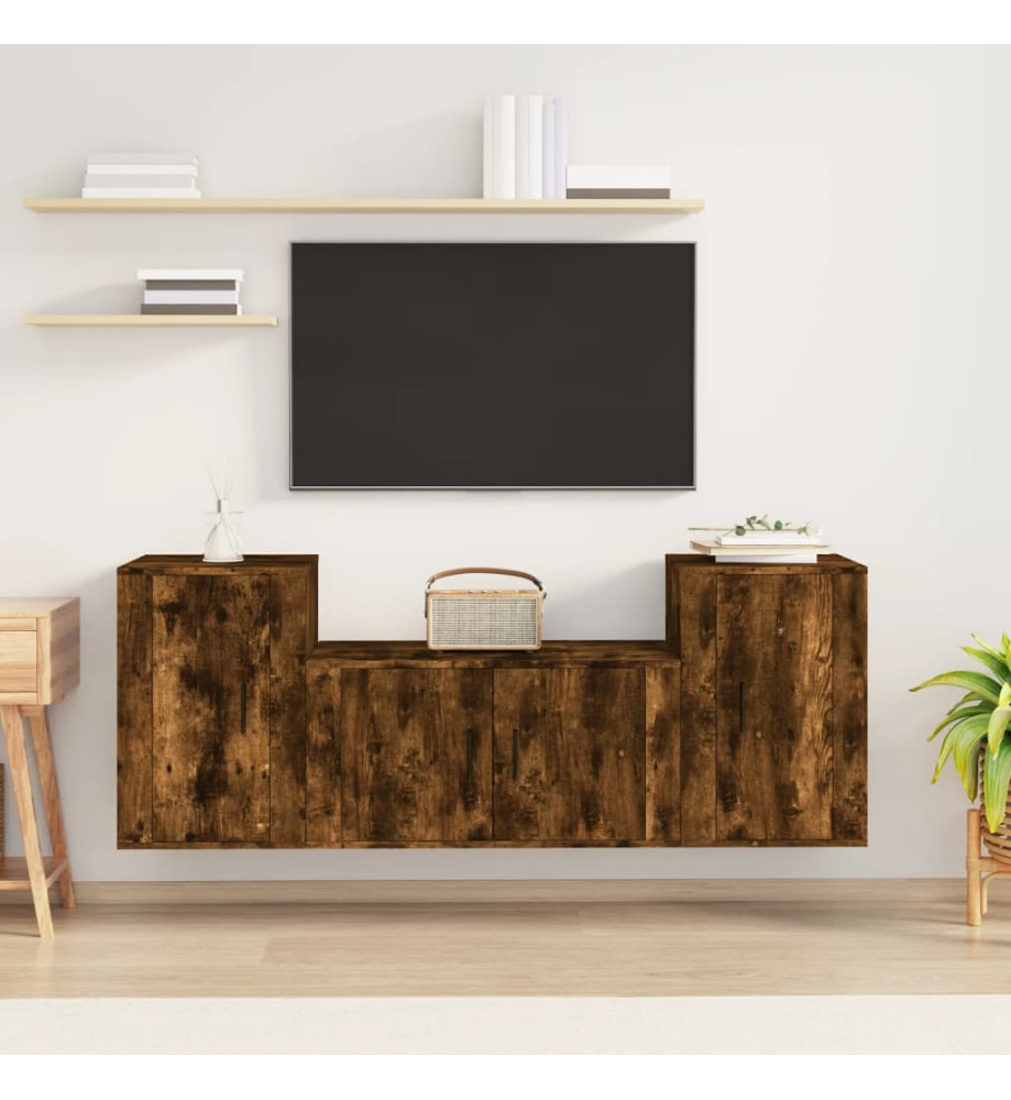 Ensemble de meubles TV 3 pcs Chêne fumé Bois d'ingénierie