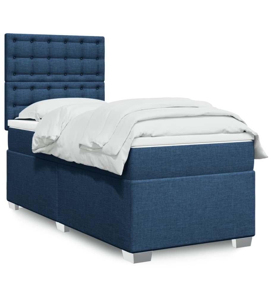 Sommier à lattes de lit avec matelas Bleu 100x200 cm Tissu Sommier à lattes de lit avec matelas Bleu 100x200 cm Tissu