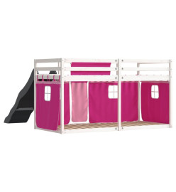 Lit superposé avec toboggan et rideaux rose 90x190 cm