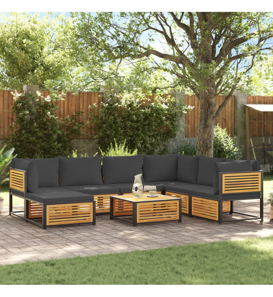 Salon de jardin avec coussins 8 pcs bois massif d'acacia Salon de jardin avec coussins 8 pcs bois massif d'acacia