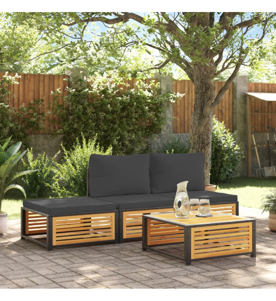 Salon de jardin avec coussins 4 pcs bois d'acacia massif Salon de jardin avec coussins 4 pcs bois d'acacia massif