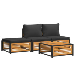 Salon de jardin avec coussins 4 pcs bois d'acacia massif