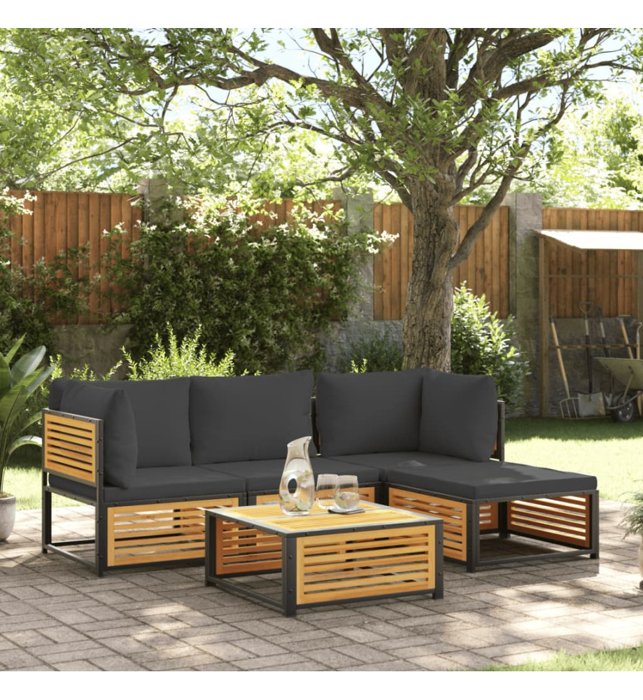 Salon de jardin avec coussins 5 pcs Bois d'acacia solide Salon de jardin avec coussins 5 pcs Bois d'acacia solide