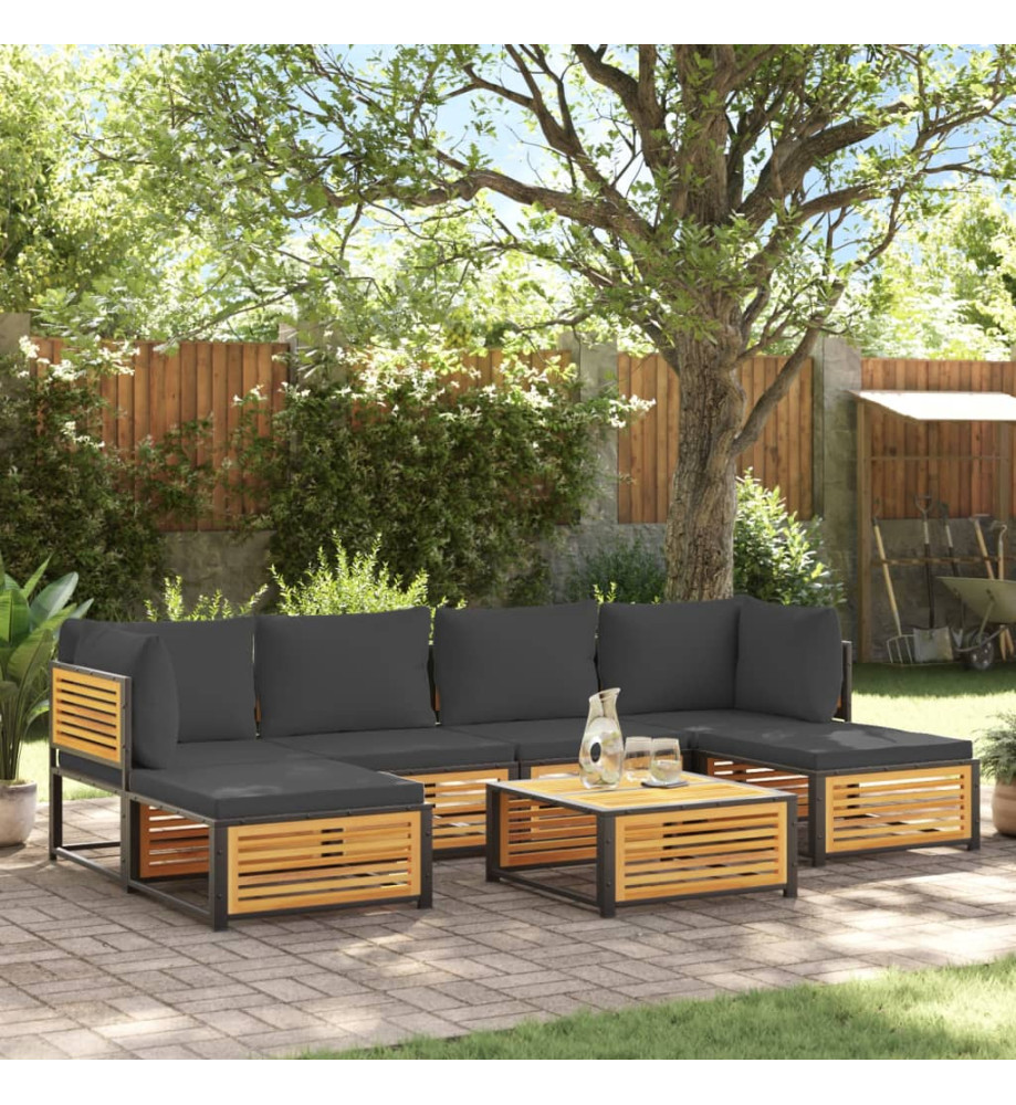 Salon de jardin avec coussins 7 pcs bois massif d'acacia Salon de jardin avec coussins 7 pcs bois massif d'acacia