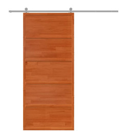 Porte de grange marron cire 90x208 cm bois massif de pin