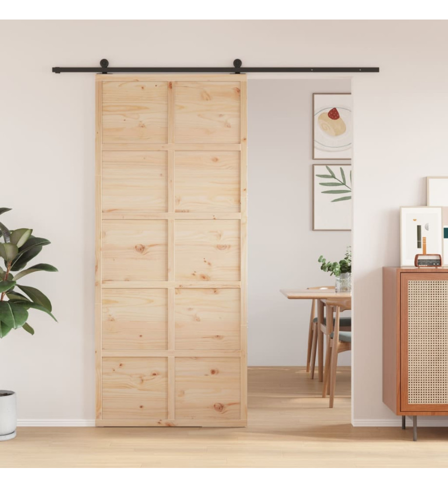 Porte de grange 90x208 cm bois massif de pin