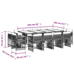 Ensemble à manger de jardin avec coussins 13 pcs marron rotin