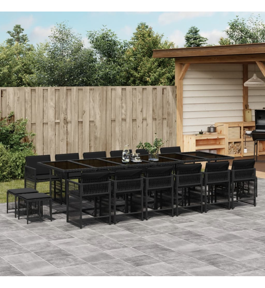 Ensemble à manger de jardin 17 pcs coussins noir résine tressée Ensemble à manger de jardin 17 pcs coussins noir résine tressée