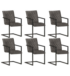 Chaises à manger cantilever lot de 6 gris cuir véritable