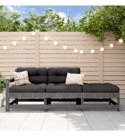 Salon de jardin 3 pcs avec coussins gris bois massif