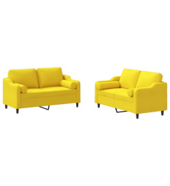 Ensemble de canapés 2 pcs avec coussins jaune clair tissu