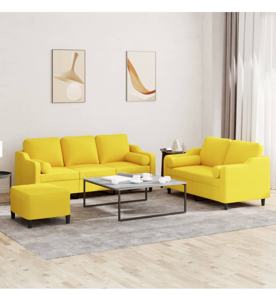 Ensemble de canapés 3 pcs avec coussins jaune clair tissu