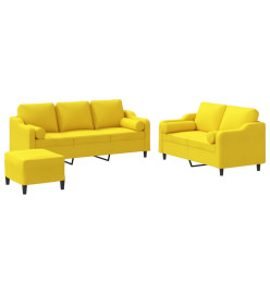 Ensemble de canapés 3 pcs avec coussins jaune clair tissu