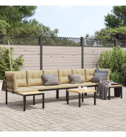 Salon de jardin avec coussins 5 pcs noir acier enduit de poudre