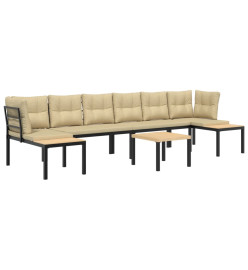 Salon de jardin avec coussins 5 pcs noir acier enduit de poudre