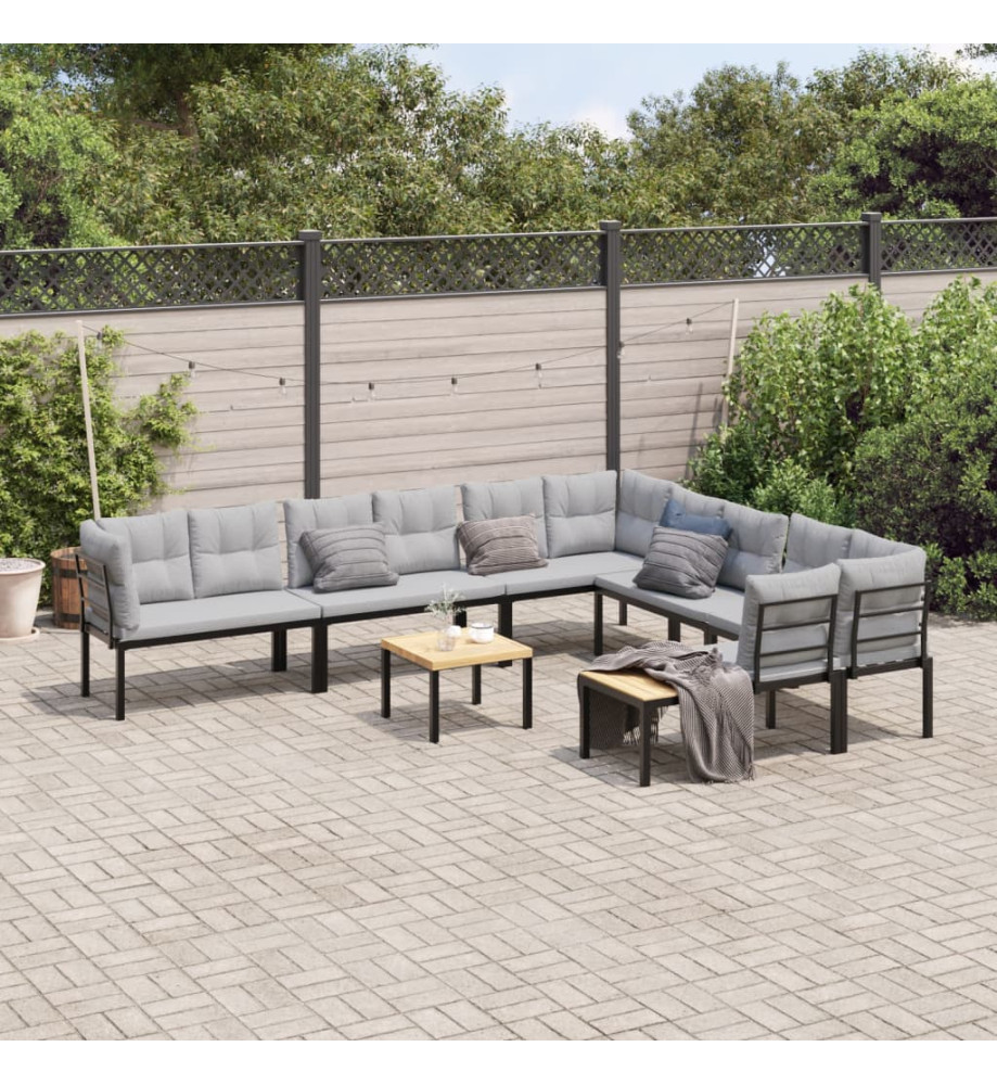 Salon de jardin avec coussins 7 pcs noir acier enduit de poudre Salon de jardin avec coussins 7 pcs noir acier enduit de poudre
