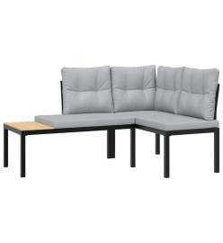 Salon de jardin avec coussins 7 pcs noir acier enduit de poudre