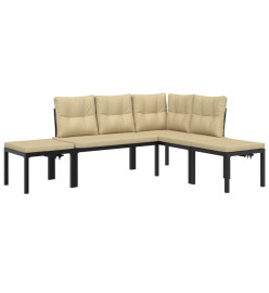 Salon de jardin avec coussins 4 pcs noir acier enduit de poudre
