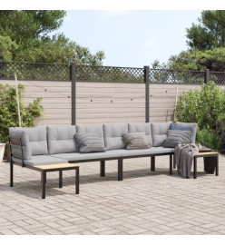 Salon de jardin avec coussins 4 pcs noir acier enduit de poudre