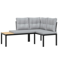Salon de jardin avec coussins 4 pcs noir acier enduit de poudre