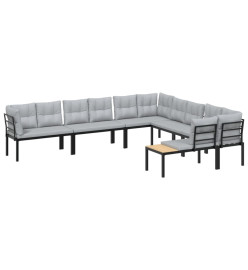Salon de jardin avec coussins 6 pcs noir acier enduit de poudre