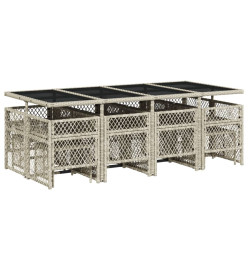 Ensemble à manger de jardin et coussins 13 pcs gris clair rotin