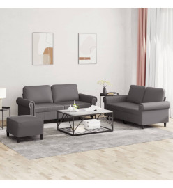 Ensemble de canapés 3 pcs avec coussins Gris Similicuir