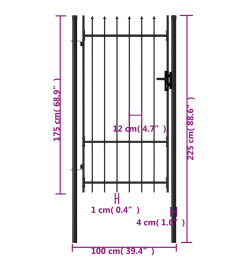 Portillon simple porte avec dessus à pointe Acier 1x1,75 m Noir