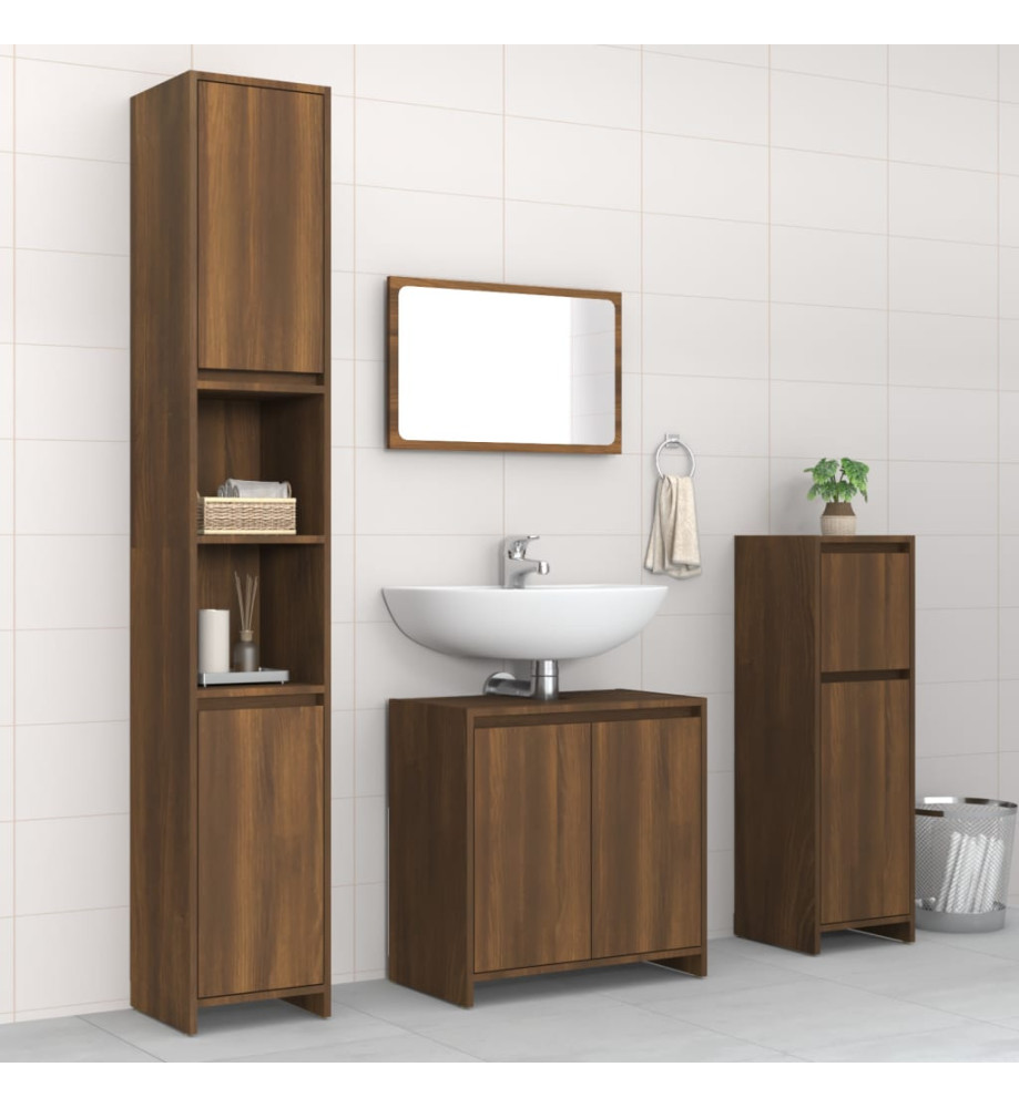 Ensemble de meubles de salle de bain 4 pcs Chêne marron