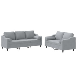 Ensemble de canapés 2 pcs coussins gris clair tissu